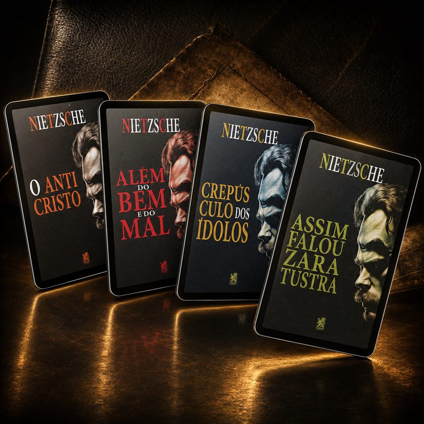 As 4 obras de Nietzsche em e-book, exibidas em tablets